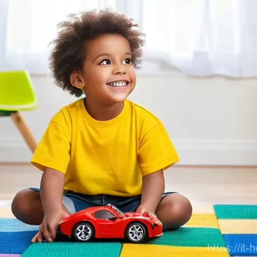 헬로카봇 변신 과정과 기계학 - **Prompt:** A curious 6-year-old child, dressed in a vibrant yellow t-shirt and blue denim shorts, s...