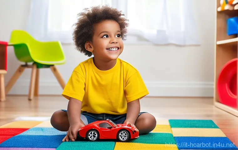 헬로카봇 변신 과정과 기계학 - **Prompt:** A curious 6-year-old child, dressed in a vibrant yellow t-shirt and blue denim shorts, s...