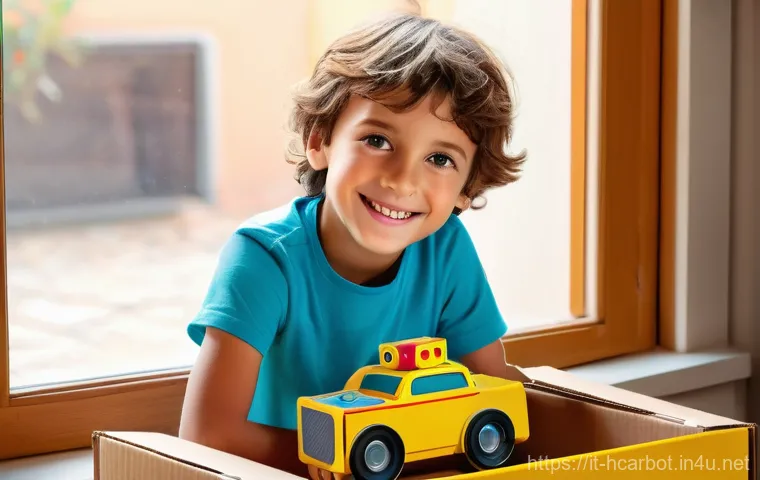 헬로카봇 주인공 어린이들의 이야기 - A vibrant scene depicting a cheerful Italian child, around 7 years old, with bright eyes and a wide,...